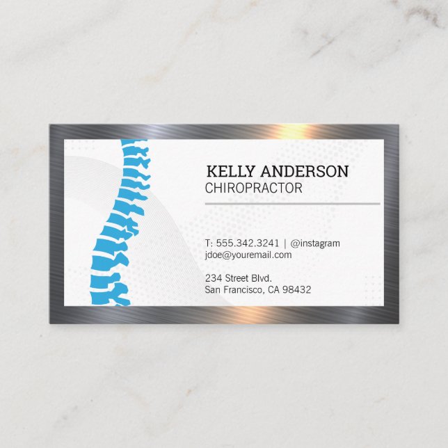 Chiropractor | Spine Illustration | Metal Border Business Card (Front)