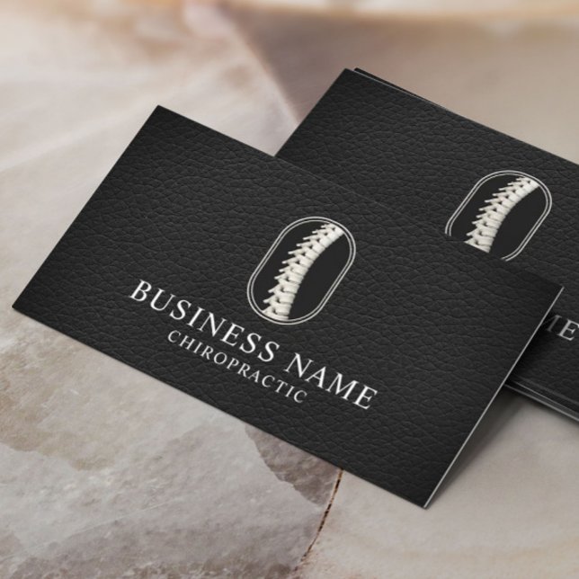  Chiropractor Spine Logo Dark Leather Chiropractic Business Card (Creator Uploaded)