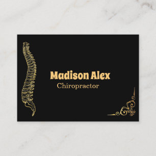 Chiropractor Spine Therapist Black and Gold Business Card