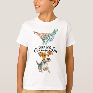 Chirp into Companionship" Cartoon Dog Watercolor T-Shirt