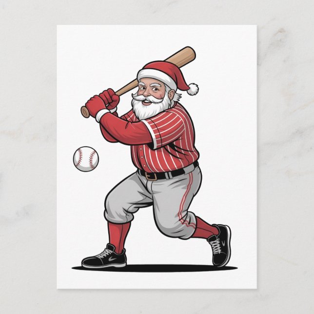 Chirstmas Baseball  Playing Santa Claus Sport  Announcement Postcard (Front)