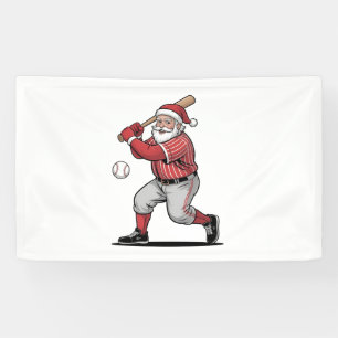 Chirstmas Baseball Playing Santa Claus Sport Banner