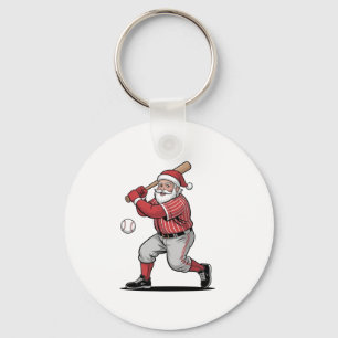 Chirstmas Baseball Playing Santa Claus Sport Key Ring