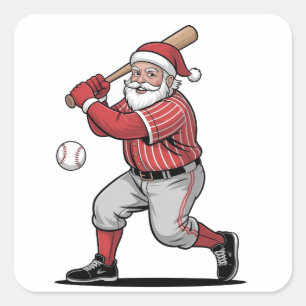 Chirstmas Baseball Playing Santa Claus Sport Square Sticker