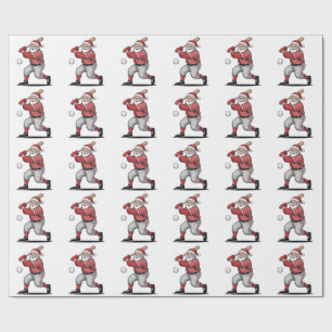 Chirstmas Baseball Playing Santa Claus Sport Wrapping Paper