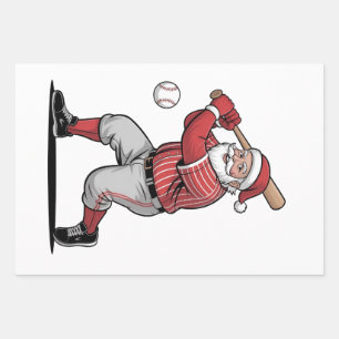 Chirstmas Baseball Playing Santa Claus Sport Wrapping Paper Sheet