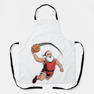 Chirstmas Basketball Playing Santa Claus Sport Apron