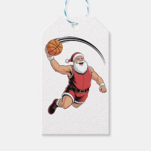 Chirstmas Basketball Playing Santa Claus Sport Gift Tags