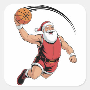Chirstmas Basketball Playing Santa Claus Sport  Square Sticker