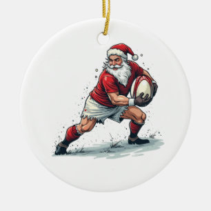Chirstmas Fantasy Football Playing Santa Claus Ceramic Tree Decoration