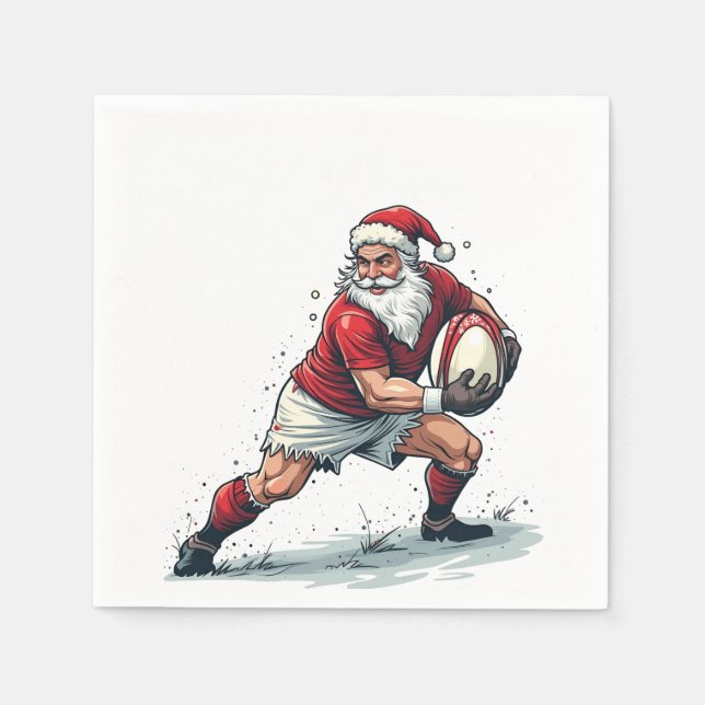 Chirstmas Fantasy Football Playing Santa Claus   Napkin (Front)