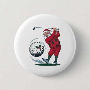 Chirstmas Fantasy Golf Playing Santa Claus 6 Cm Round Badge