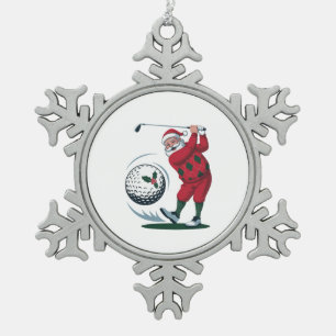 Chirstmas Fantasy Golf Playing Santa Claus Snowflake Pewter Christmas Ornament