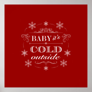 Chirstmas or Apres-Ski Red and White Snowflakes Poster