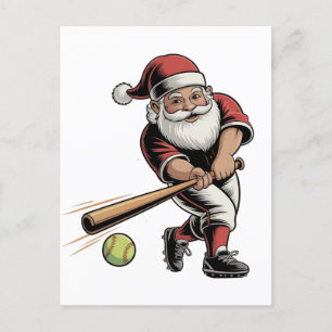 Chirstmas Softball Playing Santa Claus Sport Invitation Postcard