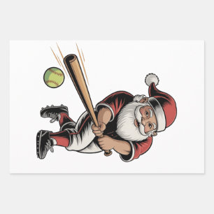 Chirstmas Softball Playing Santa Claus Sport  Wrapping Paper Sheet
