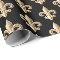 Chiseled Gold Gradient Heraldic Fleur de lis Black