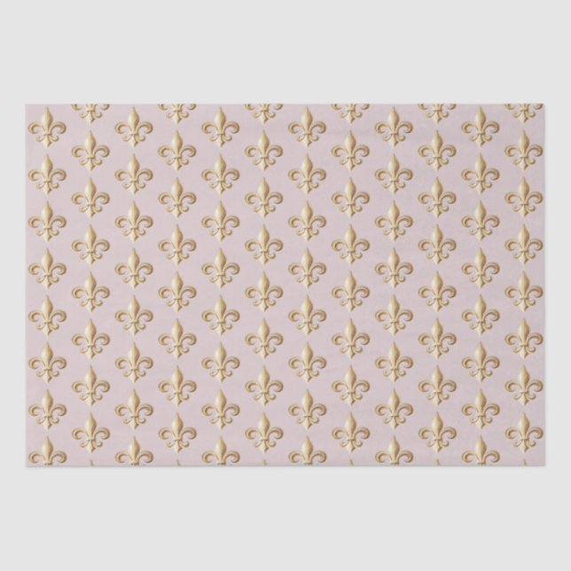 Chiseled Gold Gradient Heraldic Fleur de lis Blush Tissue Paper (Front)