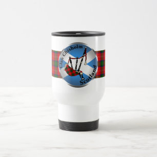 Chisholm Tartan Bagpipes Travel Mug