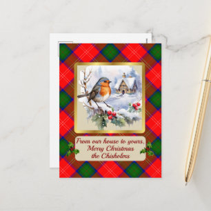 Chisholm Tartan w/Robin Personalized Holiday Postcard