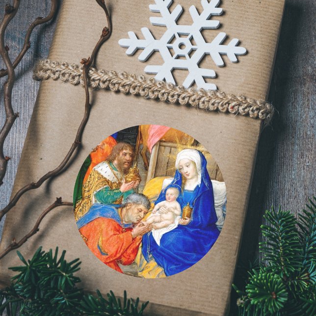 Chistian Christmas Nativity Epiphany Three Kings Classic Round Sticker (Catholic Orthodox Chistian Christmas Nativity Epiphany Three Kings Day Classic Gift Sticker)