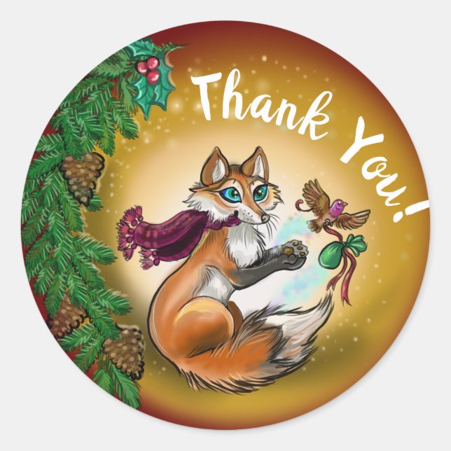 Chistmas gifting Fox Thank You! Classic Round Sticker (Front)