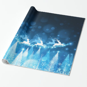 Chistmas Holiday - Blue Santa and Sleigh Wrapping Paper
