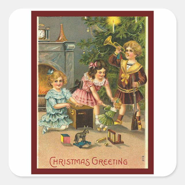 Chistmas Morning Gifts - Vintage Christmas Square Sticker (Front)