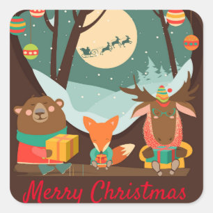 Chistmas Party Forest animals Cute Square Sticker