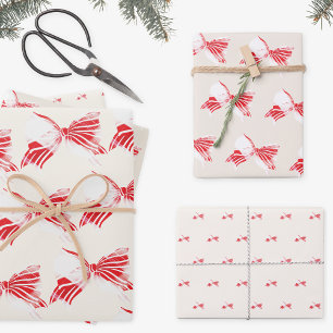 Chistmas Peppermint Plaid Tied With Bow Holiday Wrapping Paper Sheet