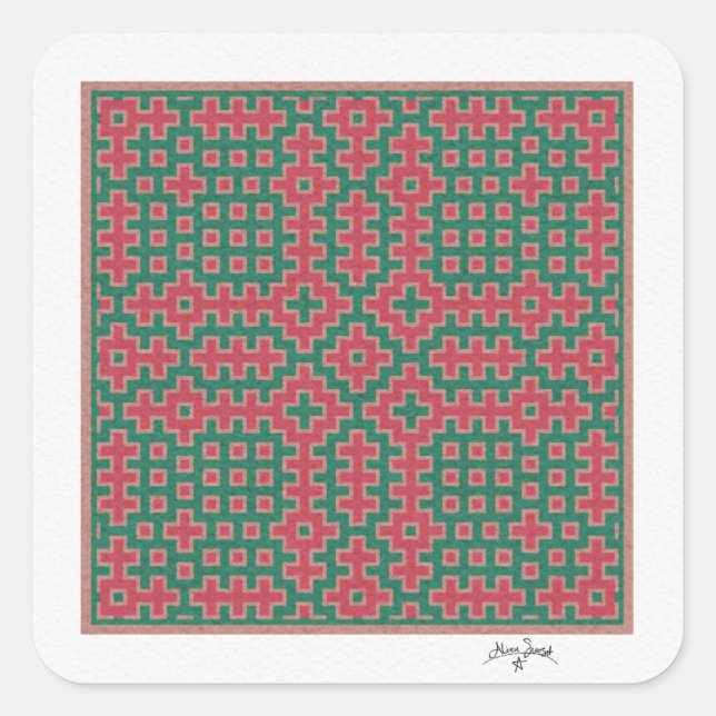 Chistmas Themed, Hitomezashi inspired Tile Square Sticker (Front)