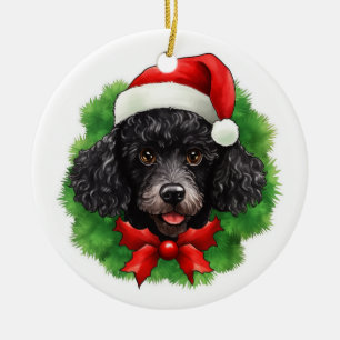 Chistmas Wreath Black Poodle Ceramic Tree Decoration