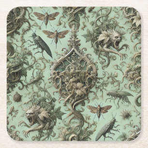 Chitinous Elegy – Gothic Insect Square Paper Coaster