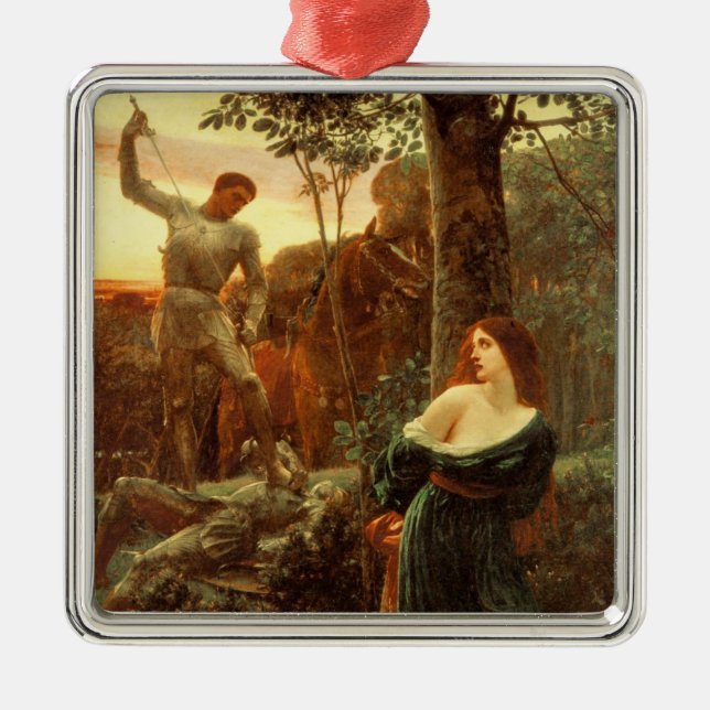 Chivalry (by Frank Dicksee) Metal Tree Decoration (Front)