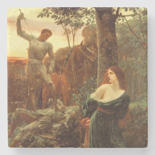 Chivalry (by Frank Dicksee) Stone Coaster (Front)