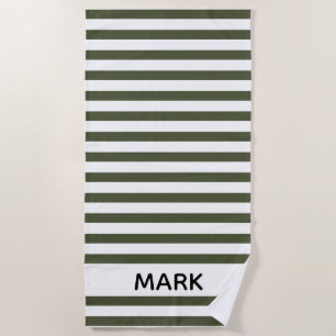 Chive Green And White Striped Personalised Beach Towel
