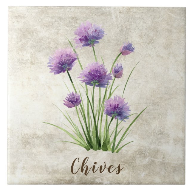 Chives Rustic Herbs Spices Faux Ceramic Tile (Front)