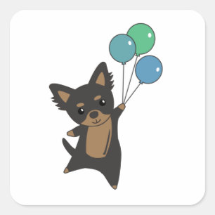 Chiwawa Dog Flies Up With Balloons Square Sticker