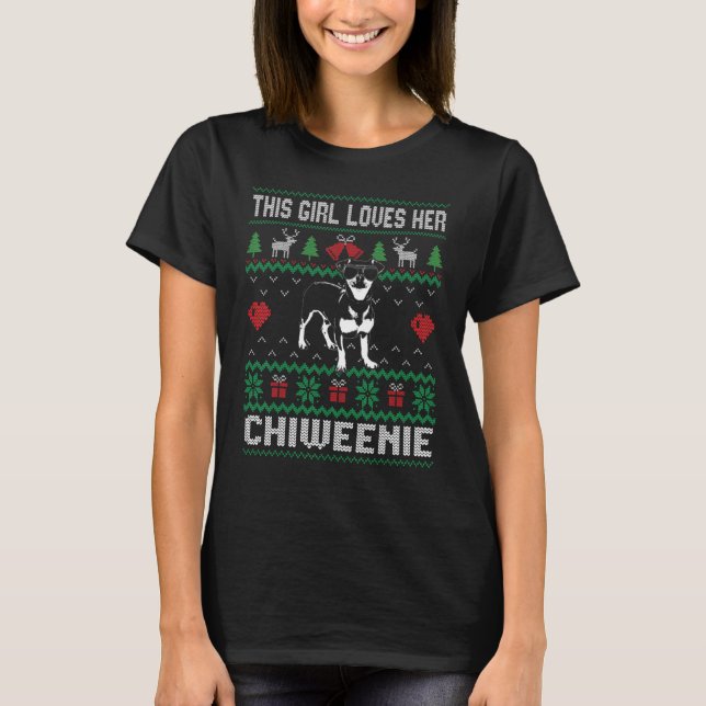 Chiweenie Girl Cool Ugly Christmas for Dog Mum T-Shirt (Front)