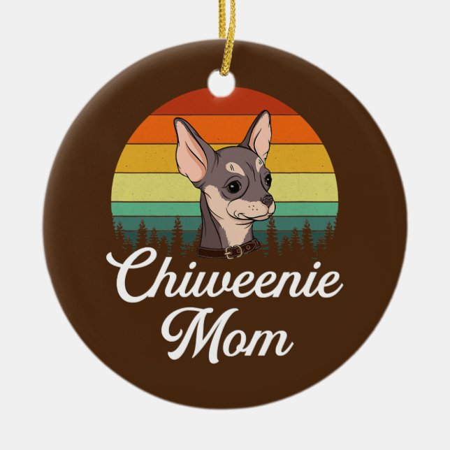 chiweenie mom chiweenie  ceramic tree decoration (Front)