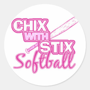 Chix With Stix Softball Classic Round Sticker