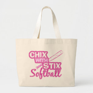Chix With Stix Softball Large Tote Bag
