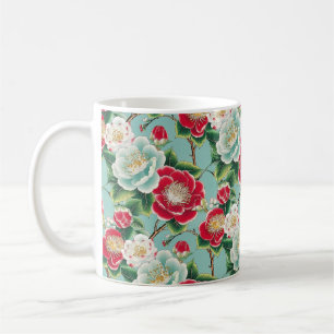 Chiyogami Red and White Camellia Blooms  Coffee Mug