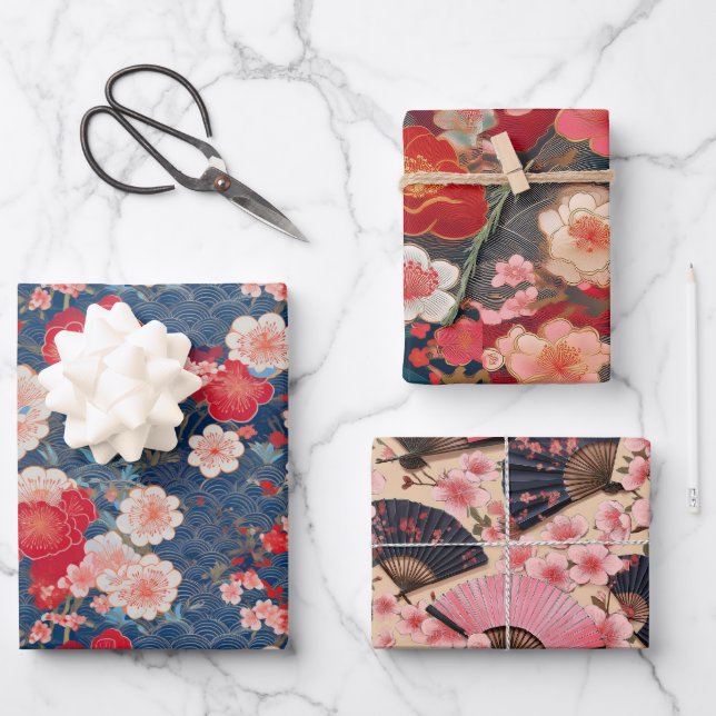 Chiyogami Yuzen Washi Style pattern Wrapping Paper Sheet (Front)