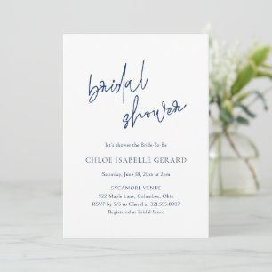 Chloe Navy Blue Elegant Bridal Shower Invitation