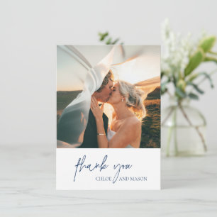 Chloe Navy Blue Elegant Wedding Thank You Card
