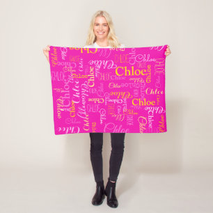 Chloe personalised short name hot pink blanket