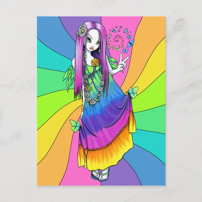 "Chloe" Rainbow Peace Hippie Fairy Postcard (Front)