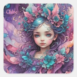 CHLOE ~ WOW! Fairy Pink Blue Lavender ~ Square Sticker
