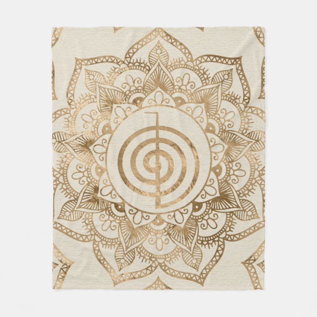 Cho Ku Rei - pastel gold lotus mandala Fleece Blanket (Front)